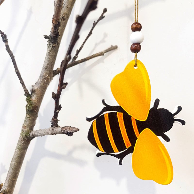 MACLARONX Bee Ornaments Wooden Bumble Bees Cutouts Decorations for Tree Tray Wreath Christmas Festival Bee Sign Art Crafts Home Hanging Decor, 3 PCS - Image 3