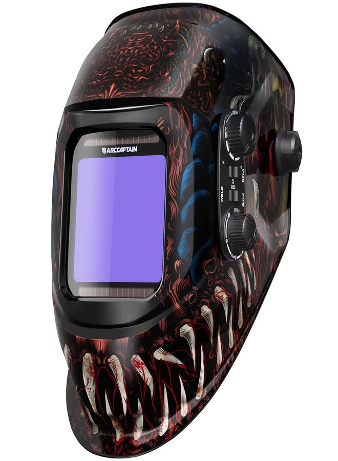 ARCCAPTAIN Auto Darkening Welding Helmet, 3.94"X3.66" Large Viewing Screen True Color Welding Hood with 4 Arc Sensor Solar Powered, Wide Shade 4-5/5-9/9-13 Welding Mask (Alien) - Image 1