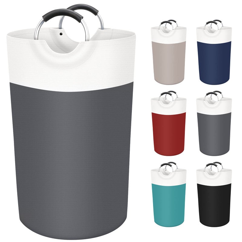BlissTotes Laundry Basket Laundry Hamper Collapsible Laundry Baskets Dirty Clothes Hamper Waterproof Laundry Basket with Foam Protected Aluminum Handles for College Dorm Family 90L Gray