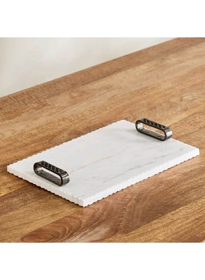 Home Box Willow Marble Tray with Handle - 38x25x5 cm