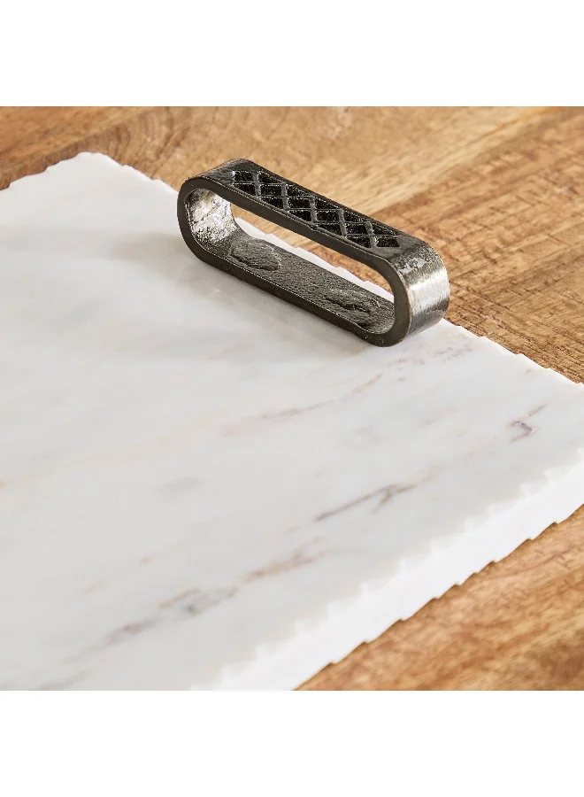 Home Box Willow Marble Tray with Handle - 38x25x5 cm