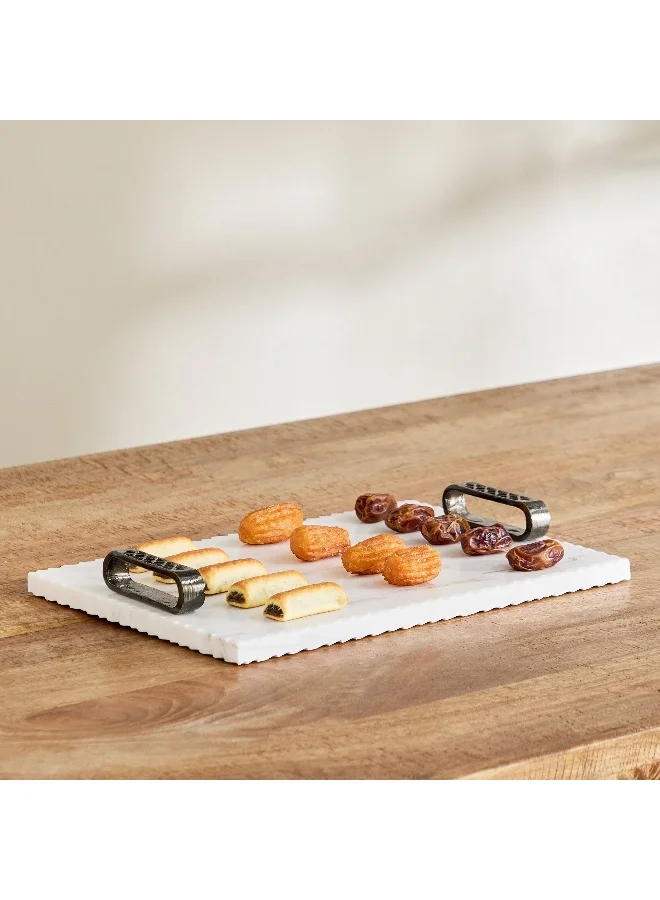 Home Box Willow Marble Tray with Handle - 38x25x5 cm