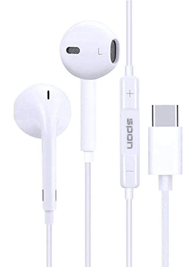 سبون سماعات اذن سلكية بمنفذ USB C مع ميكروفون، سماعة اذن من النوع C متوافقة مع ابل ايفون 15 و16 وايباد وسامسونج جالكسي اس 25 واس 24 وايه 53 وجوجل بيكسل وشاومي ريدمي وهواوي هونر واوبو وفيفو - Image 1