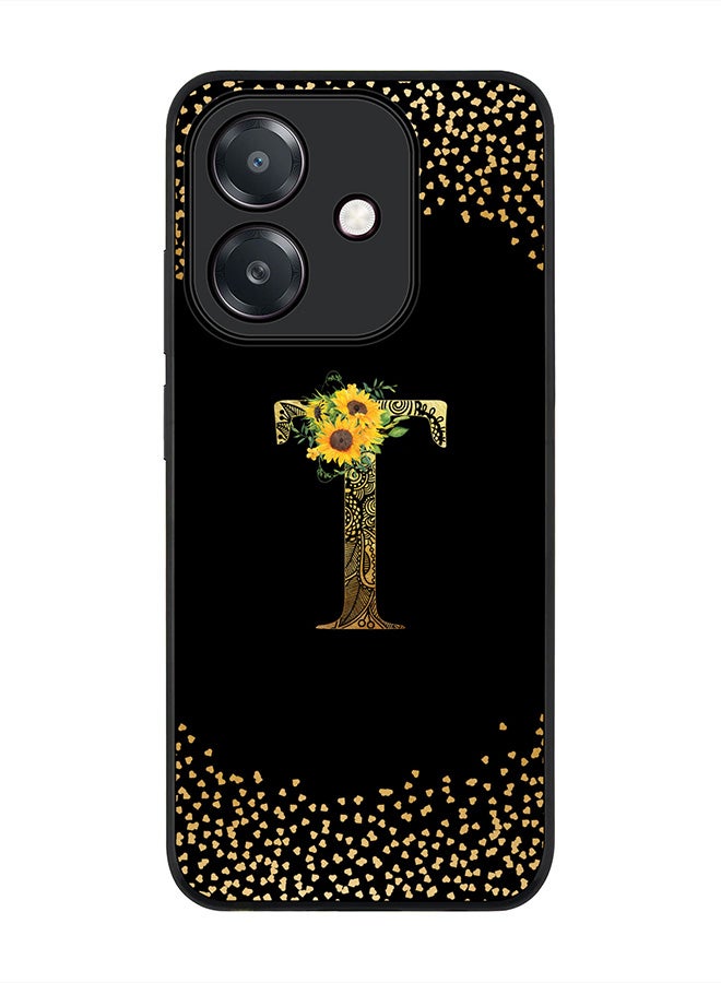 Stylizedd For Oppo A5i Case,Slim fit Camera Protection, Shockproof Thin Phone cover  - Custom Floral Monogram - T ( Black )