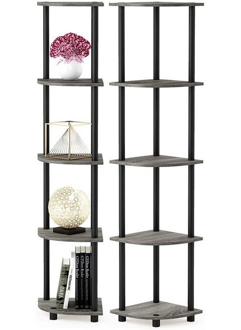 STAR WORK - Set of 5 Corner Standing Rack Shelf Turn-N-Tube End Table Corner Display Rack Hallway, Living Room, Metal, Easy Assembly, Space Saving, Industrial (Corner - 5)