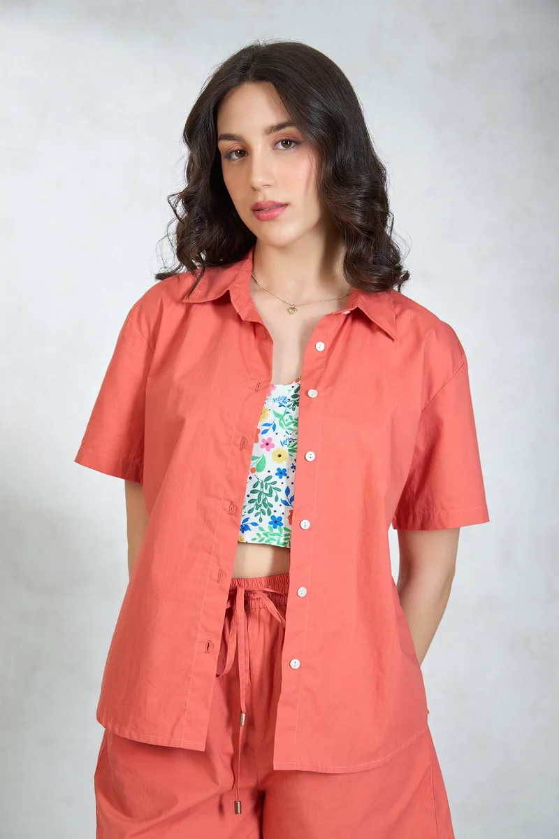 فيرجيو Cotton Halfsleeve Vacation Throw On Shirts for Women
