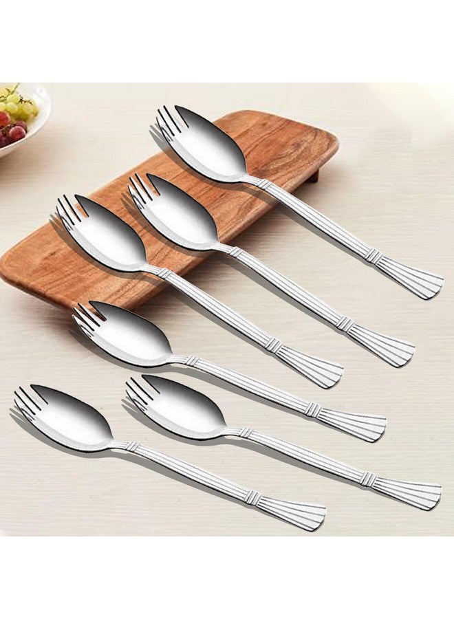 Parage 3-in-1 Stainless Steel 6 Pieces Spoon Fork Set | Spoon Cum Fork Set | Spork for Soups, Noodles| Set of 6| Length: 16 cm| Silver - Image 1