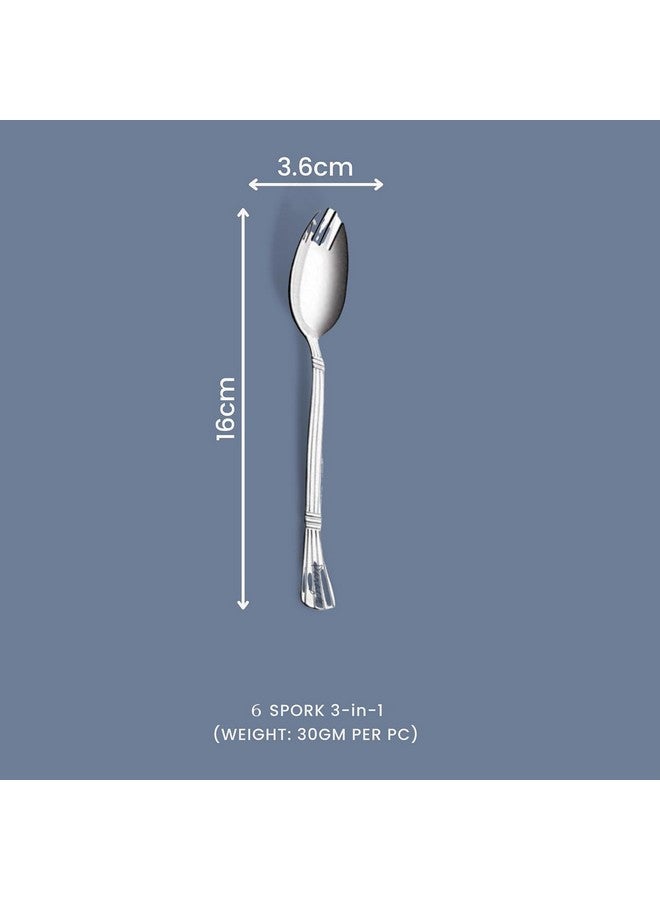 Parage 3-in-1 Stainless Steel 6 Pieces Spoon Fork Set | Spoon Cum Fork Set | Spork for Soups, Noodles| Set of 6| Length: 16 cm| Silver - Image 3