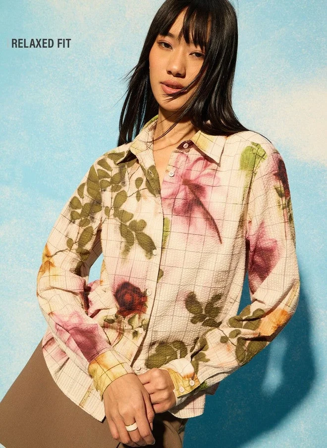 The Souled Store  The Souled Store Women Relaxed Fit Printed Beige Casual Shirt  | Best Price UAE