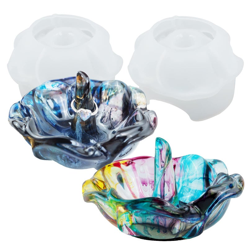 Wehous 2PCS Ring Holder Resin Mold Flower Bowl Silicone Mold for Epoxy Resin Ring Jewelry Dish Trinket Container Holder Silicone Resin Mold for DIY Resin Art Craft Home Decor Gift
