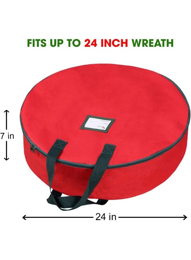 Primode Christmas Wreath Storage Bag 24"- Garland Wreaths Container with Handles - Durable 600D Oxford Polyester Material Holiday Wreaths Storage Holder 24” (Red) - Image 2
