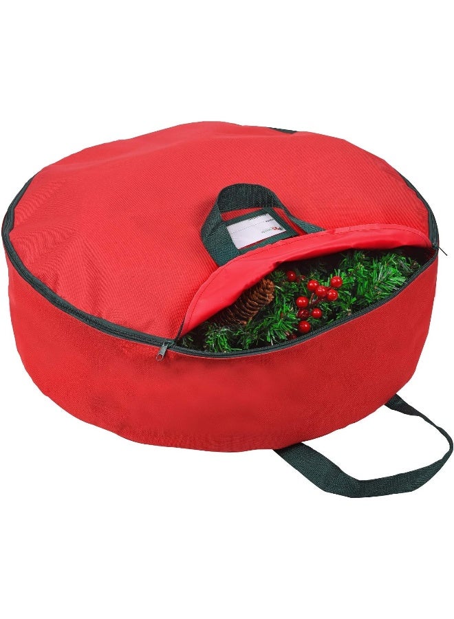 Primode Christmas Wreath Storage Bag 24"- Garland Wreaths Container with Handles - Durable 600D Oxford Polyester Material Holiday Wreaths Storage Holder 24” (Red) - Image 1