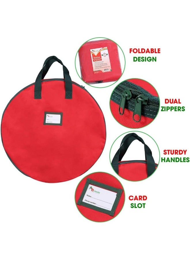 Primode Christmas Wreath Storage Bag 24"- Garland Wreaths Container with Handles - Durable 600D Oxford Polyester Material Holiday Wreaths Storage Holder 24” (Red) - Image 3