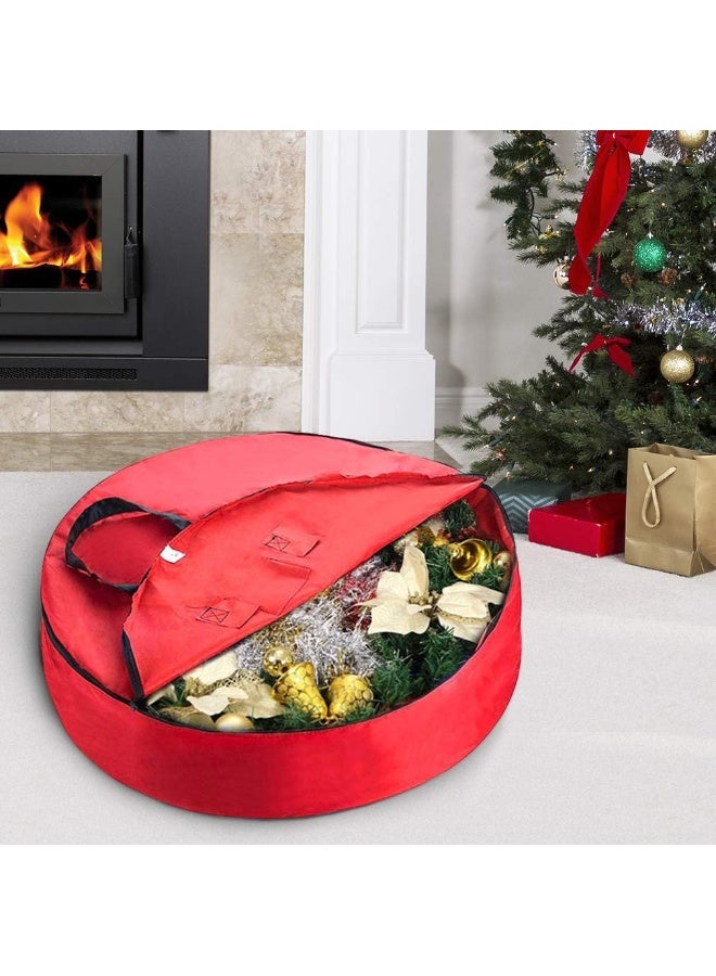 Primode Christmas Wreath Storage Bag 24"- Garland Wreaths Container with Handles - Durable 600D Oxford Polyester Material Holiday Wreaths Storage Holder 24” (Red) - Image 5