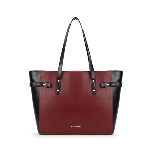 Fastrack Cherry Powermode Laptop Tote For Women | Cherry & Black Faux Leather Bag | Fits Upto 15" Laptop | Ladies Tote Bag with Zipper Closure & Utility Pockets - Image 1