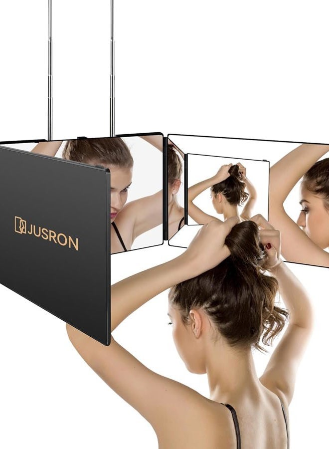 JUSRON 360 Viewing Angle Self Hair Cutting Mirror, Clear Anti-Fog HD Glass (Black Without LED Without Accessories) - Image 1