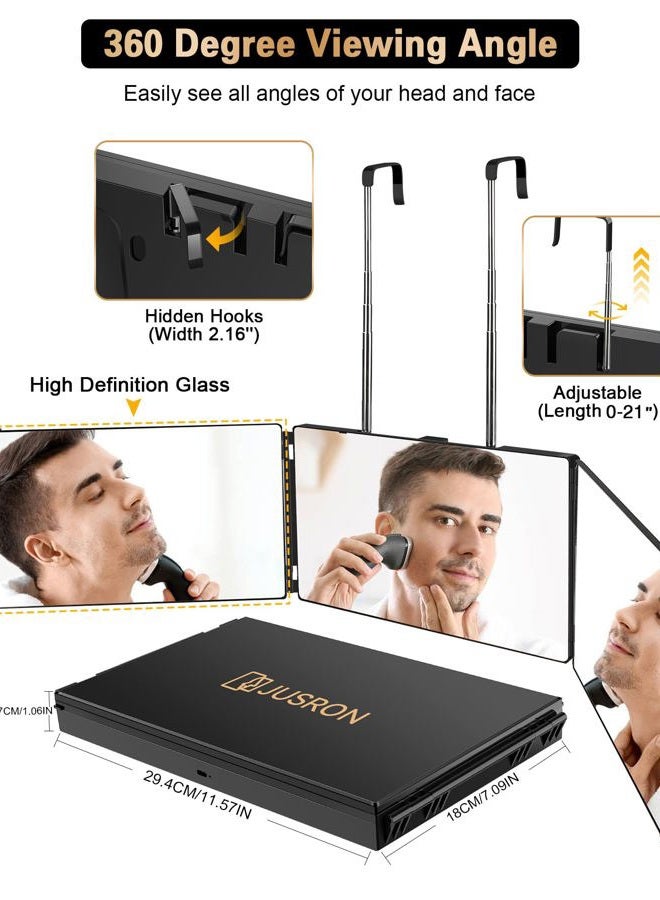 JUSRON 360 Viewing Angle Self Hair Cutting Mirror, Clear Anti-Fog HD Glass (Black Without LED Without Accessories) - Image 3