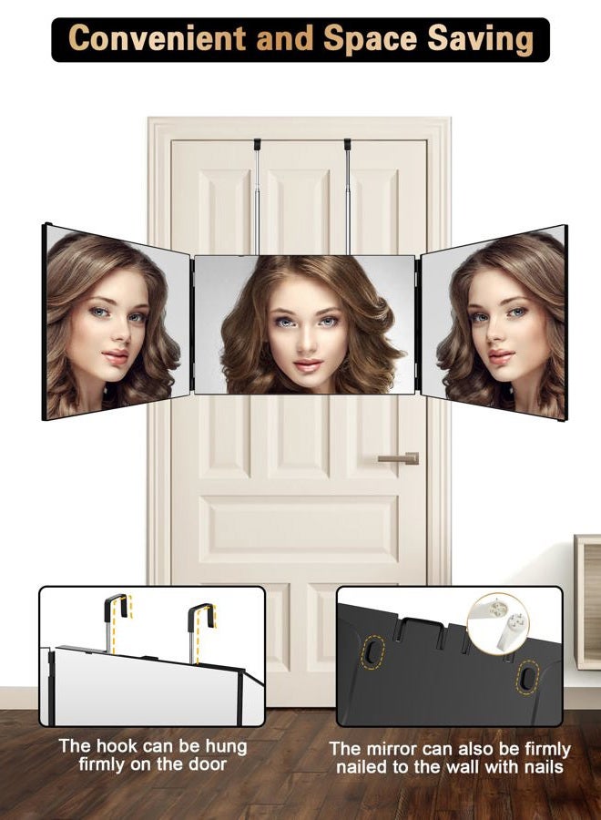 JUSRON 360 Viewing Angle Self Hair Cutting Mirror, Clear Anti-Fog HD Glass (Black Without LED Without Accessories) - Image 5