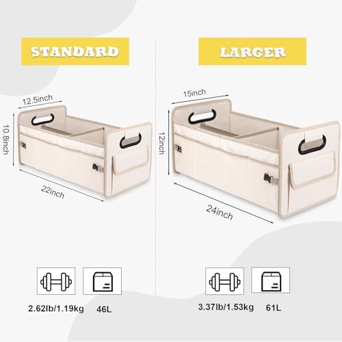 JiatuA Car Trunk Organizer, Car Organizers and Storage Collapsible Multi Compartment Container Box, Adjustable Car Accessories for SUV Sedan Truck, Standard Size, Beige - Image 5