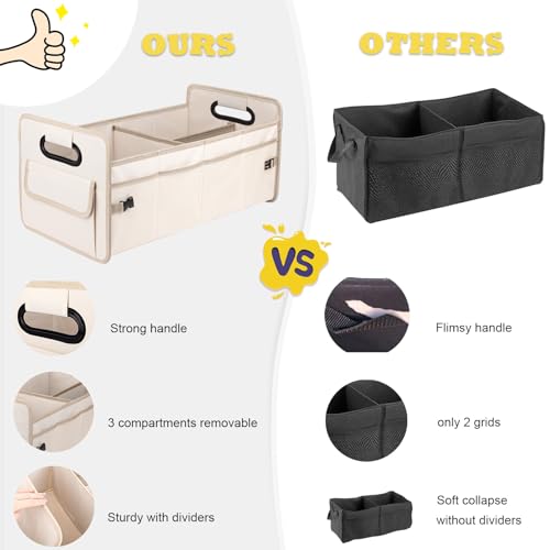 JiatuA Car Trunk Organizer, Car Organizers and Storage Collapsible Multi Compartment Container Box, Adjustable Car Accessories for SUV Sedan Truck, Standard Size, Beige - Image 4