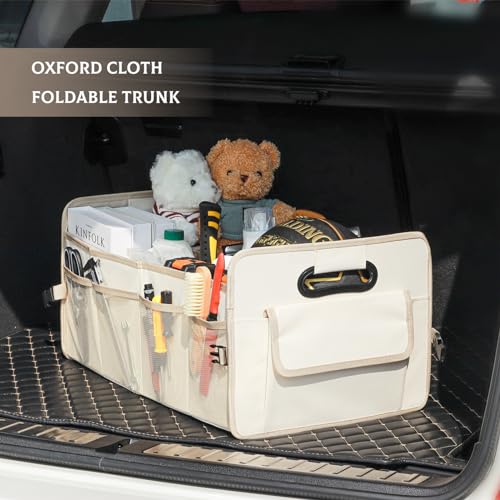 JiatuA Car Trunk Organizer, Car Organizers and Storage Collapsible Multi Compartment Container Box, Adjustable Car Accessories for SUV Sedan Truck, Standard Size, Beige - Image 2
