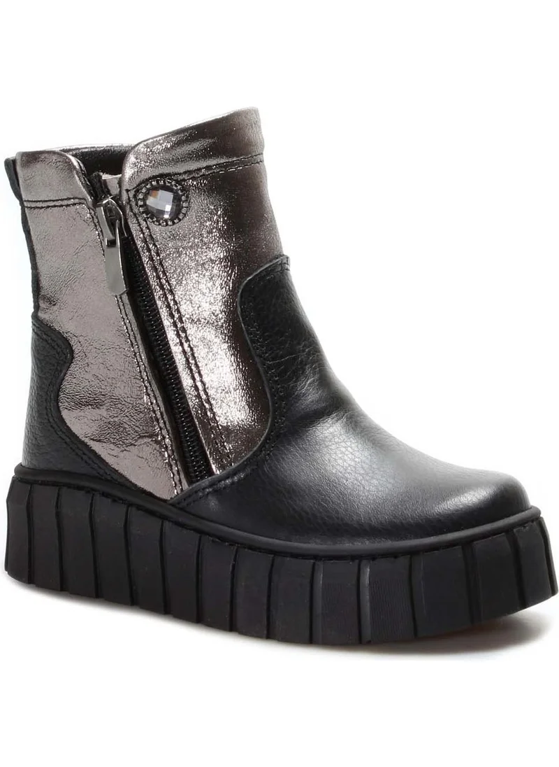 Fast Step Genuine Leather Fur Black Unisex Kids Classic Boots 769kxa125