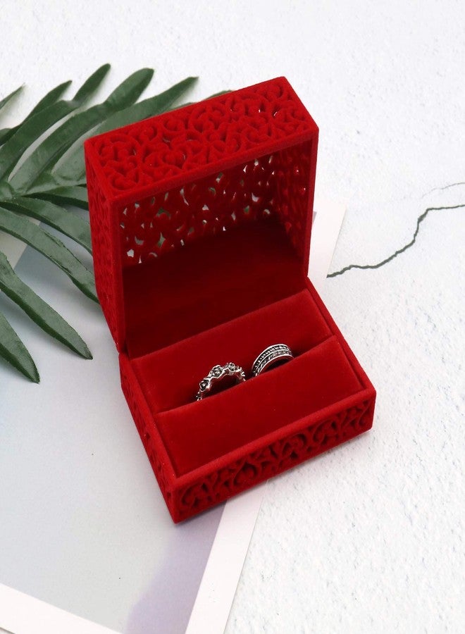 SING F LTD Exquisite Hollow Art Red Velvet Double Ring Box for Earring Jewelry Pin Necklace Engagement Wedding - Image 5