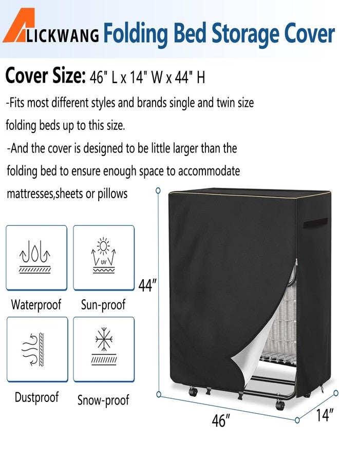 Alickwang Foldable Bed Cover Suitable For 75x46 Inch Folding Bed, Heavy-Duty 600D Waterproof, Dustproof, Folding Bed Storage Cover With Zipper, Suitable For Folding Bed Of 46x14x44 Inch After Folding, Black - Image 2