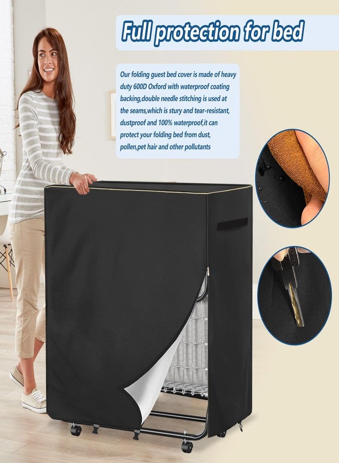 Alickwang Foldable Bed Cover Suitable For 75x46 Inch Folding Bed, Heavy-Duty 600D Waterproof, Dustproof, Folding Bed Storage Cover With Zipper, Suitable For Folding Bed Of 46x14x44 Inch After Folding, Black - Image 4