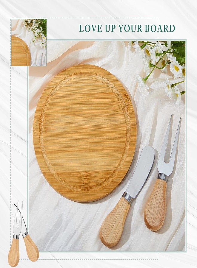 Maxcheck 3 Sets Baby Shower Bridal Game Prizes for Winners Round Cheese Board Set Wood Mini Charcuterie Board with Knives and Forks Thank You Card with Gift Box for Guests Wedding (Bamboo) - Image 4