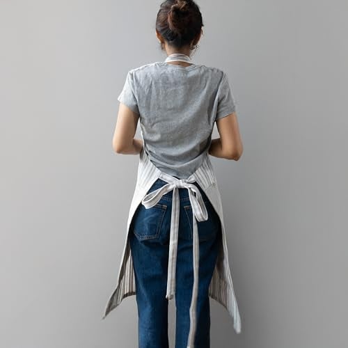 RUSTIQUE LINENS 100% Cotton Kitchen Apron with Dual-Side Terry Wipe | Unisex Apron for Men & Women – Adjustable Neck Strap, Large Pocket – Ideal for Cooking, Baking, BBQ & Gardening - Cream Pewter - Image 4