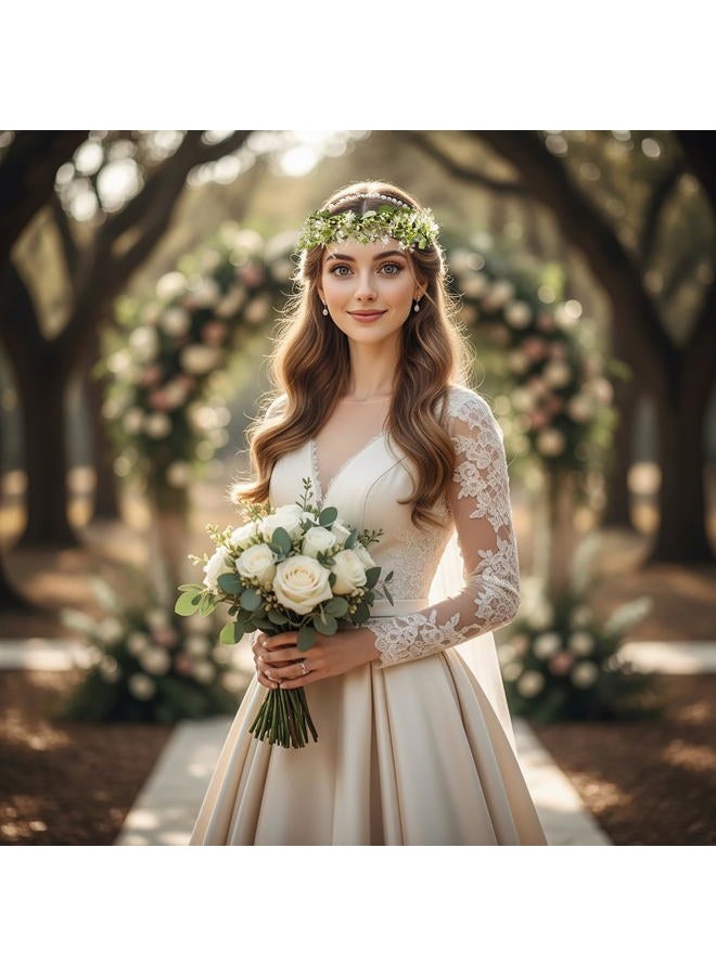 Vivivalue Daisy Flower Crown Floral Wreath Headband Hair Garland Flower Halo Headpiece with Ribbon Wedding Party Festival Photos White - Image 2