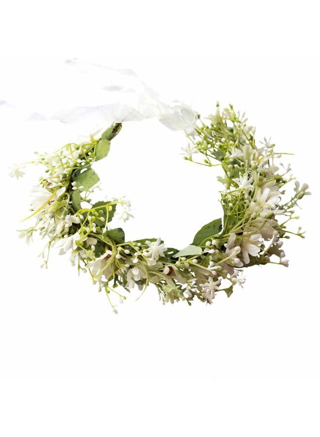 Vivivalue Daisy Flower Crown Floral Wreath Headband Hair Garland Flower Halo Headpiece with Ribbon Wedding Party Festival Photos White - Image 1