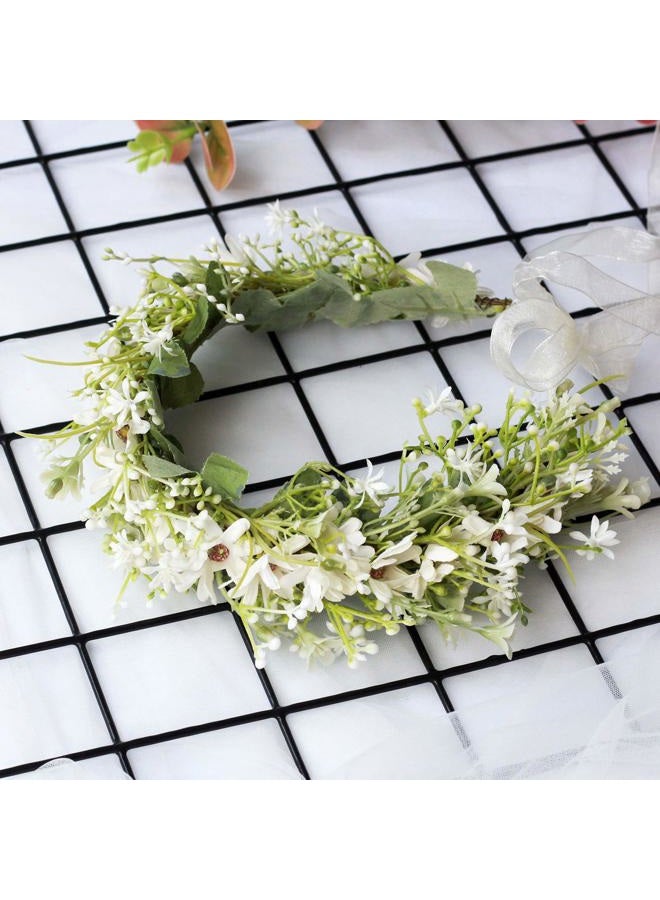 Vivivalue Daisy Flower Crown Floral Wreath Headband Hair Garland Flower Halo Headpiece with Ribbon Wedding Party Festival Photos White - Image 3