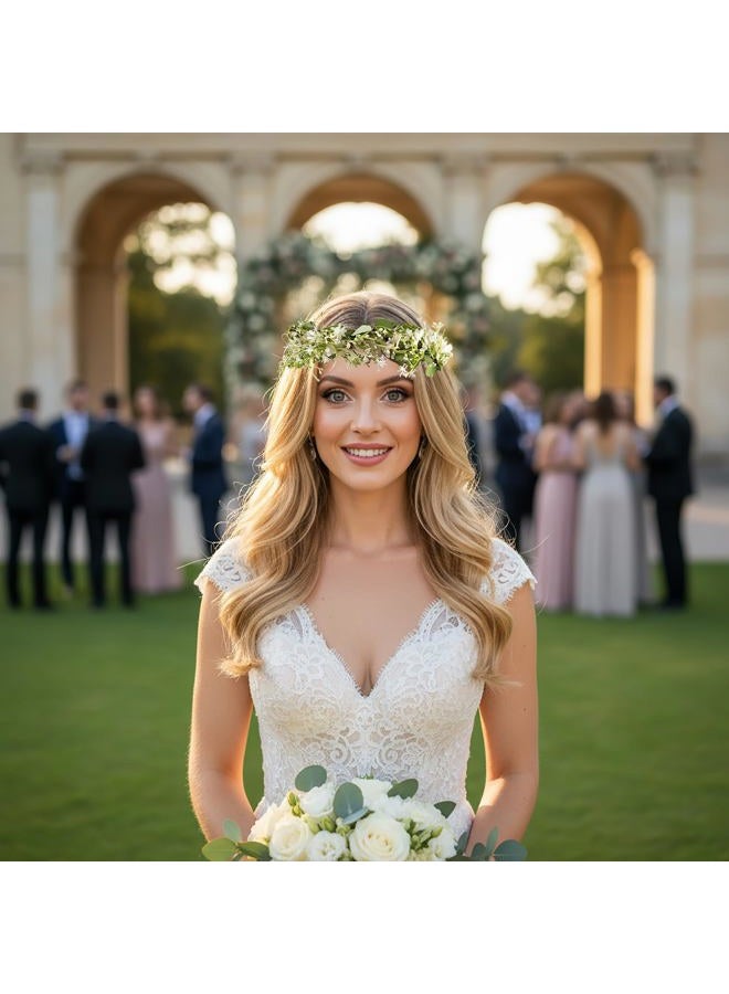 Vivivalue Daisy Flower Crown Floral Wreath Headband Hair Garland Flower Halo Headpiece with Ribbon Wedding Party Festival Photos White - Image 4