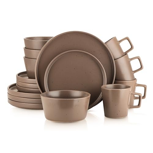 Stone Lain Coupe Dinnerware Set, Service For 4, Matte Brown - Image 1
