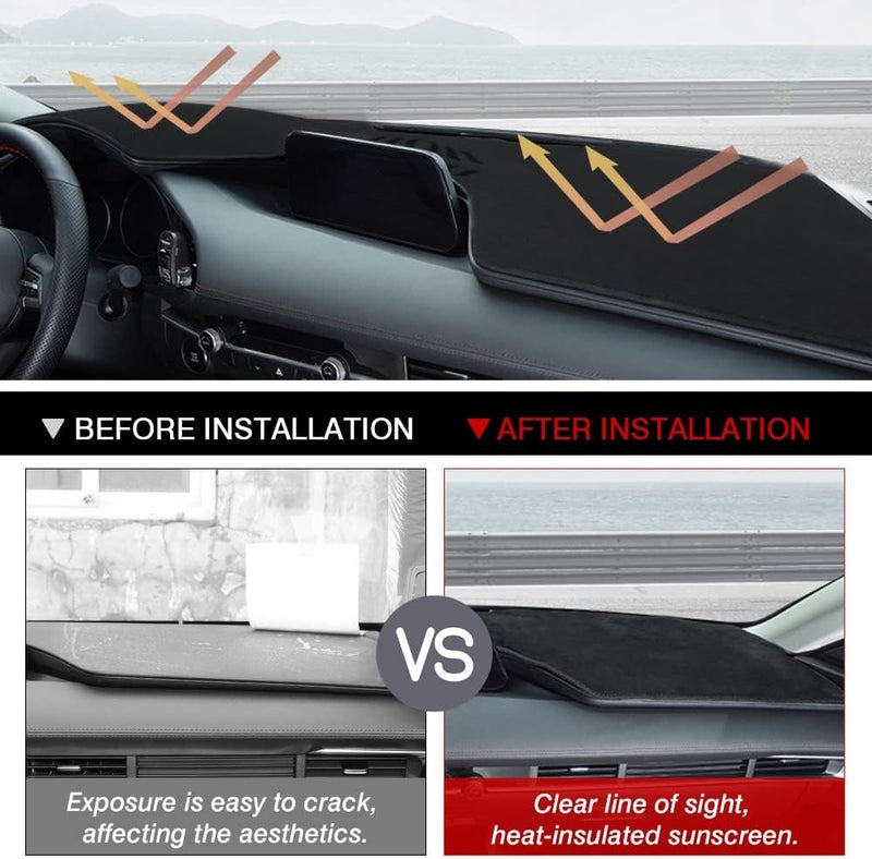 Autorder Dashboard Cover Mat for Mazda 3 2019-2024 Accessories Dash Cover Flannel Dash Mat Sunshade Glare UV Rays Protector (Without HUD) - Image 3