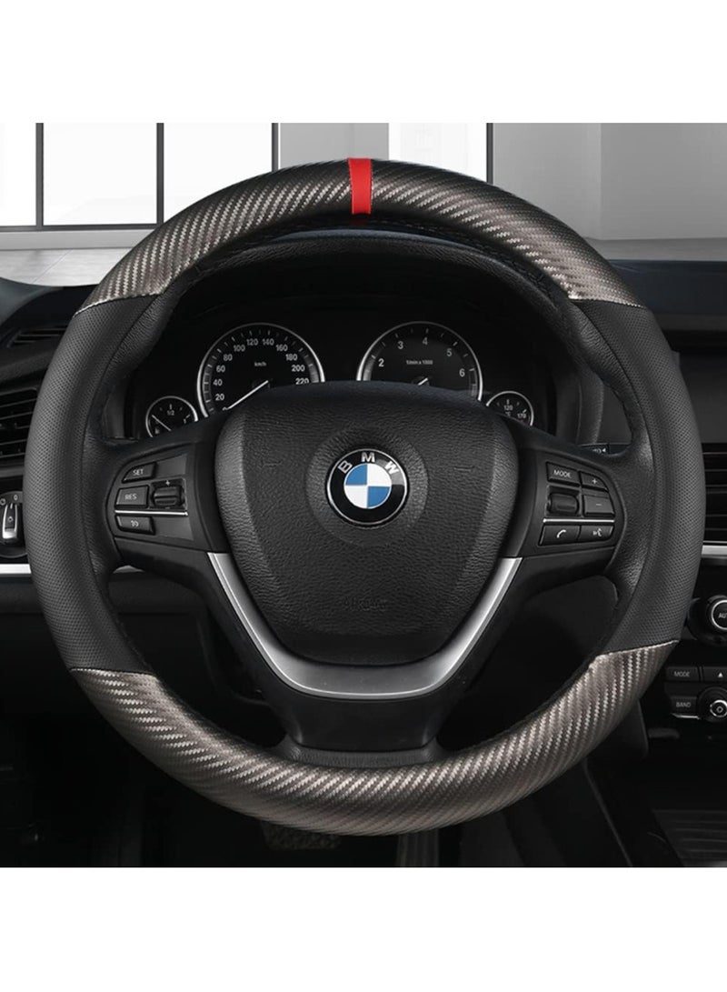 Carbon Fiber  Microfiber PU Leather Steering Wheel Cover Anti-Slip Car Steering Wheel Protector Breathable Sweat Absorbent Sport for Diameter 38cm 15 Inch (Grey) - Image 2