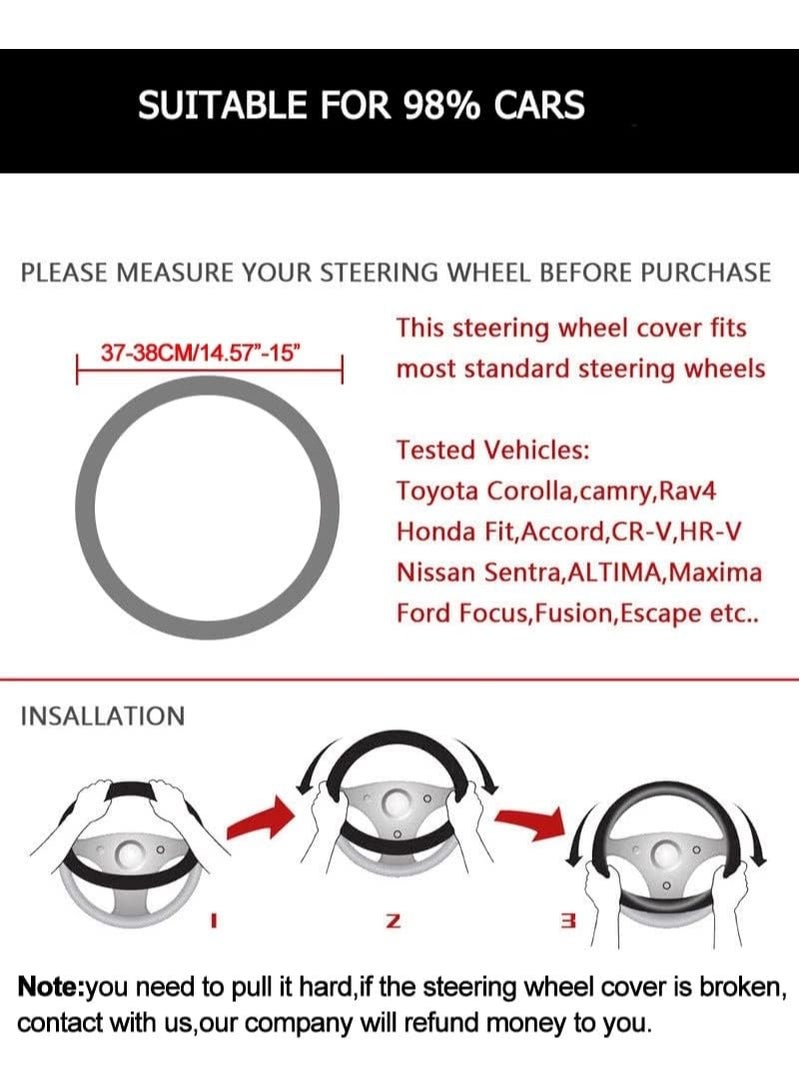 Carbon Fiber  Microfiber PU Leather Steering Wheel Cover Anti-Slip Car Steering Wheel Protector Breathable Sweat Absorbent Sport for Diameter 38cm 15 Inch (Grey) - Image 5