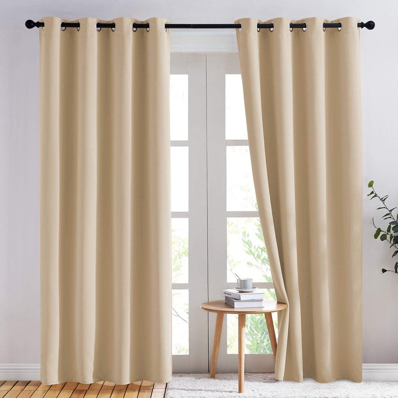 NICETOWN Biscotti Beige Blackout Curtains 84 inches Long for Bedroom - Thermal Insulated Solid Grommet Room Darkening Window Treatments Sound Reducing for Living Room (2 Panels, W52 x L84) - Image 1