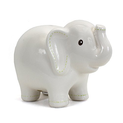 Child to Cherish Ceramic Stitched Elephant Piggy Bank, White - Image 1