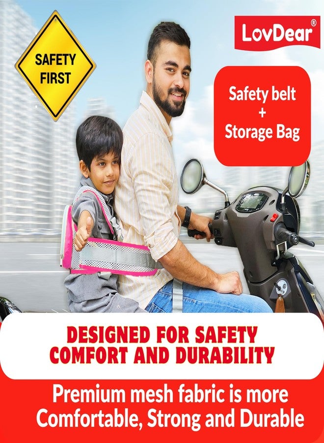 LovDear kids safety belt for two wheeler with storage bag - Adjustable safety belt for kids for bike scooty - Two wheeler safety belt for kids -bike belt for kids safety (2-9 years) Pink - Image 2