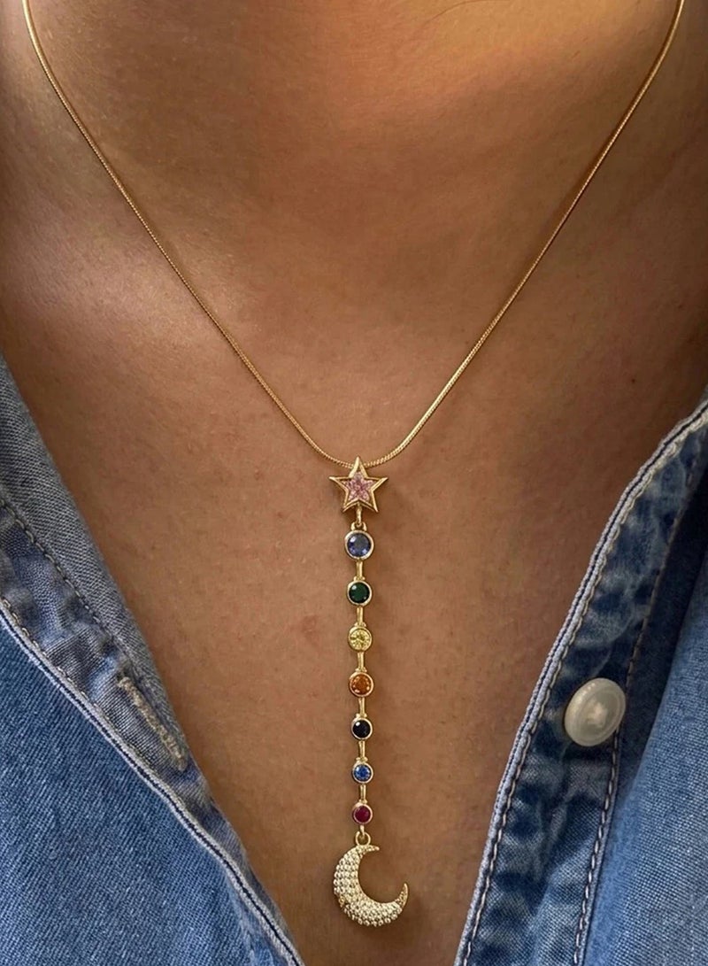 Urban Jewel Colorful Star Drop Necklace (Stainless Steel) - Image 1