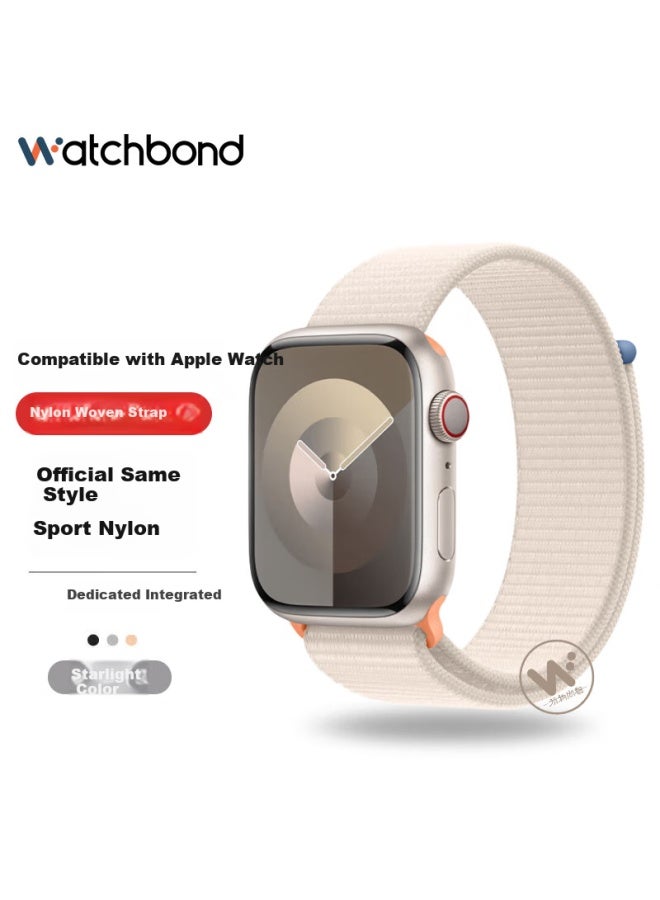 Watchbond Apple Watch Band For Iwatch S10/s9 Women's Starlight Nylon Loop Strap Compatible With S8/s7/s6 41/42mm Breathable Summer Magic Tape Strap