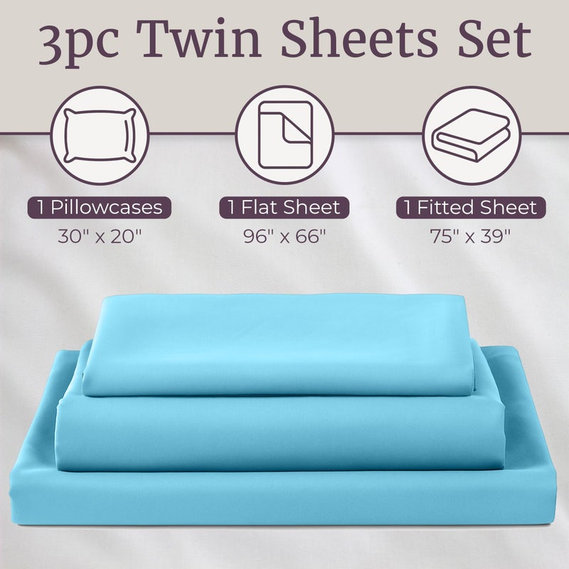 Lavish Home Brushed Microfiber Sheet Set- 3 Piece Bed Linens-Fitted & Flat Sheets, Pillowcase-Wrinkle, Stain & Fade Resistant by Lavish Home (Twin XL, Light Blue) - Image 3