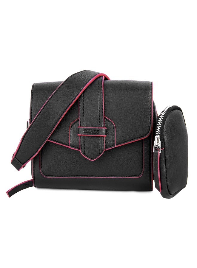 Ceres Cross Body Fit Sling Bag Women Use Travel office Business Faux Leather (Black) - Image 1