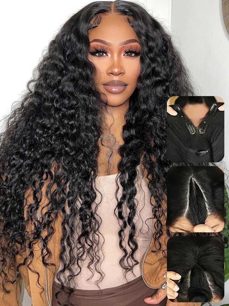 V SHOW V Part Wig Human Hair No Leave Out 180 Density Upgrade U part Deep Wave Wigs with Clips Glueless Wig Human Hair for Women Beginner Friendly No Lace No Glue 16Inch