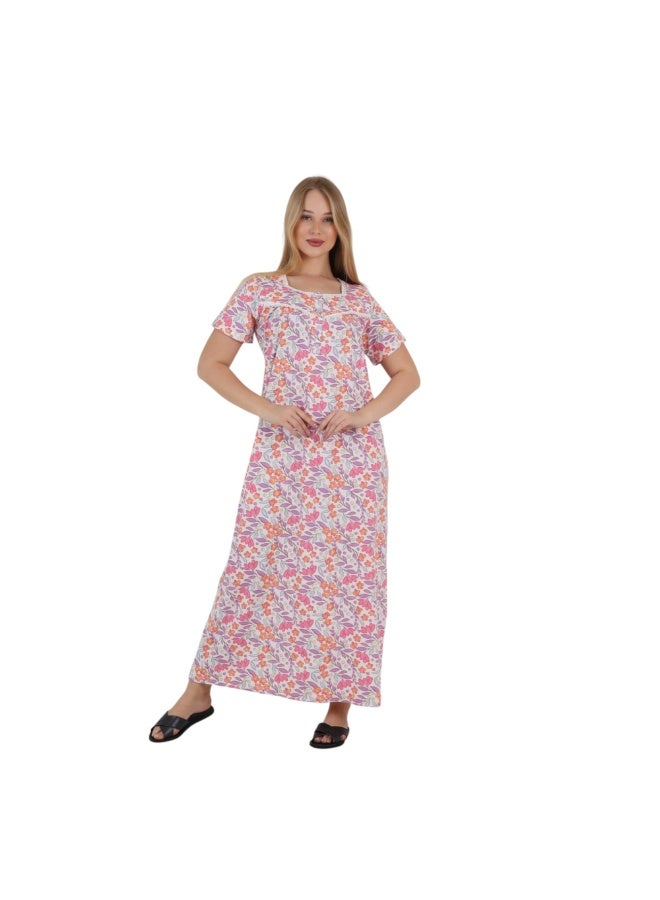 ZECOTEX Women's Egyptian Cotton Floral Maxi Nightgown - Short Sleeve, Breathable Sleep Dress M-6XL - Image 1