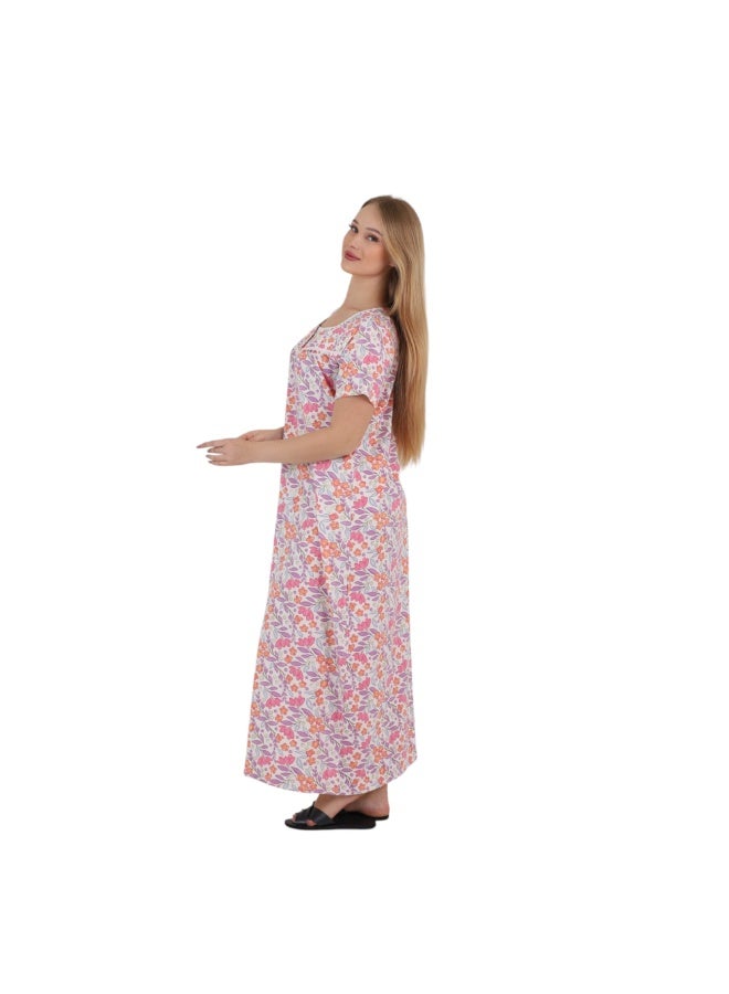 ZECOTEX Women's Egyptian Cotton Floral Maxi Nightgown - Short Sleeve, Breathable Sleep Dress M-6XL - Image 4
