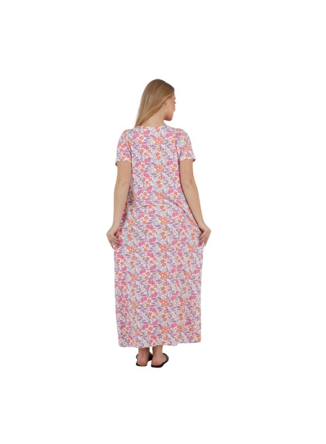 ZECOTEX Women's Egyptian Cotton Floral Maxi Nightgown - Short Sleeve, Breathable Sleep Dress M-6XL - Image 5